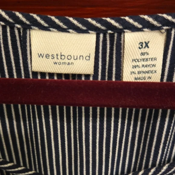 Westbound Woman Dark Blue And White Striped Long Sleeve Top - Picture 2 of 8